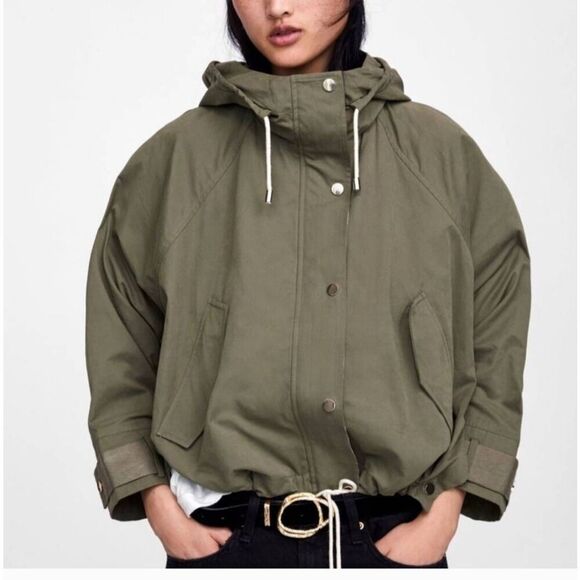 Zara Oversized Army Green Water Repellent Parka Size M - Picture 6 of 6